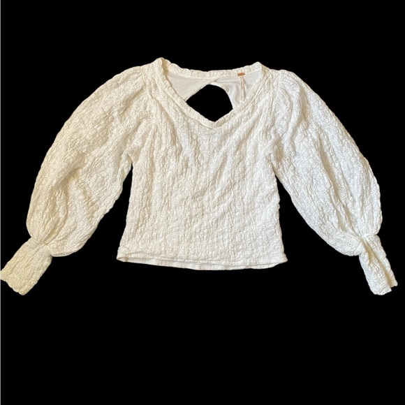 Free People Jasmine Cutout Back Cream Lace Balloon Sleeve Victorian Blouse SZ XS - Picture 4 of 10